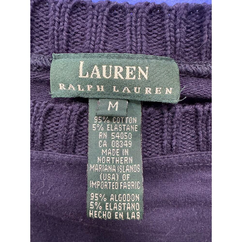 Lauren Ralph Lauren Navy Blue Top Medium Cotton Stretch 3/4 Sleeve - Picture 2 of 8